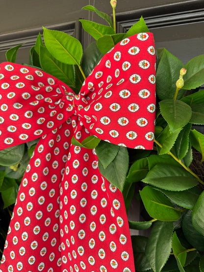 Red French ditsy print signature wreath sash