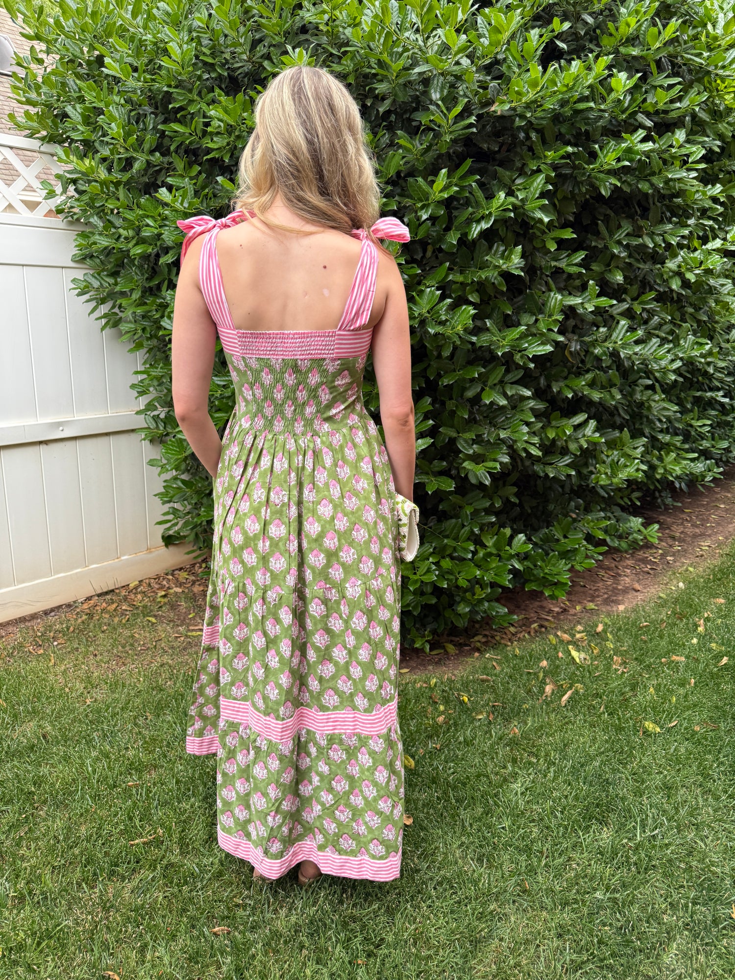 Maisie Maxi Dress in Green Posy block print
