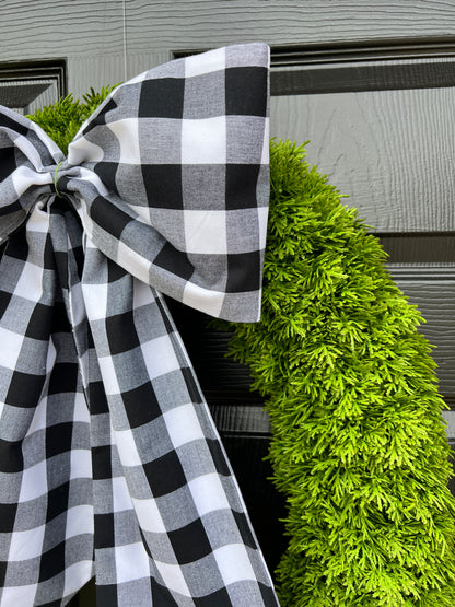 Black and white buffalo check wreath sash