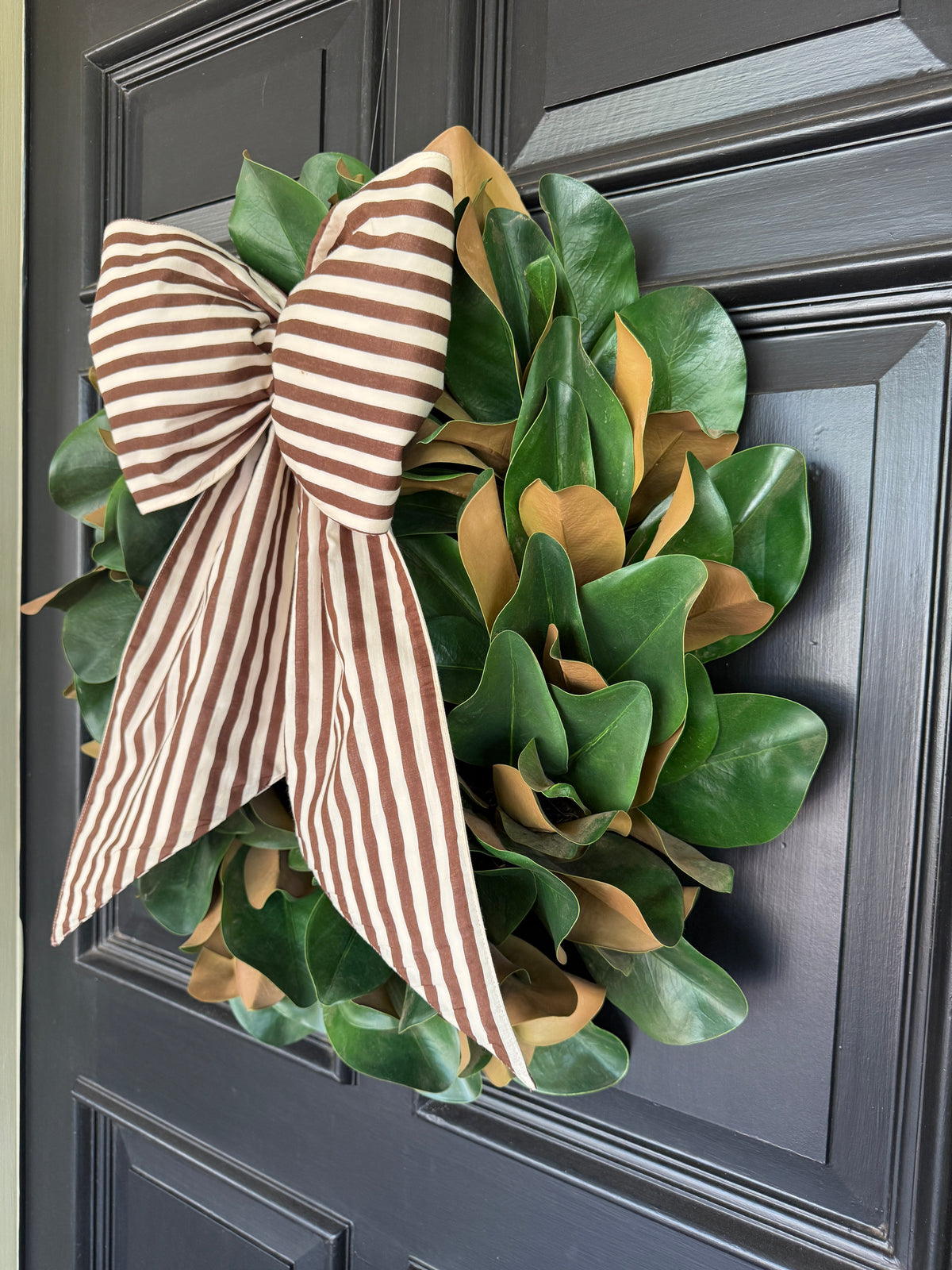 Brown and cream Fall stripe signature wreath sash monogram available