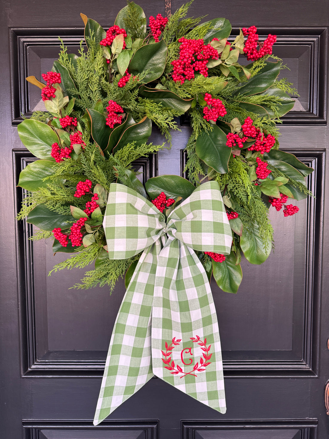 Fern green check wreath sash