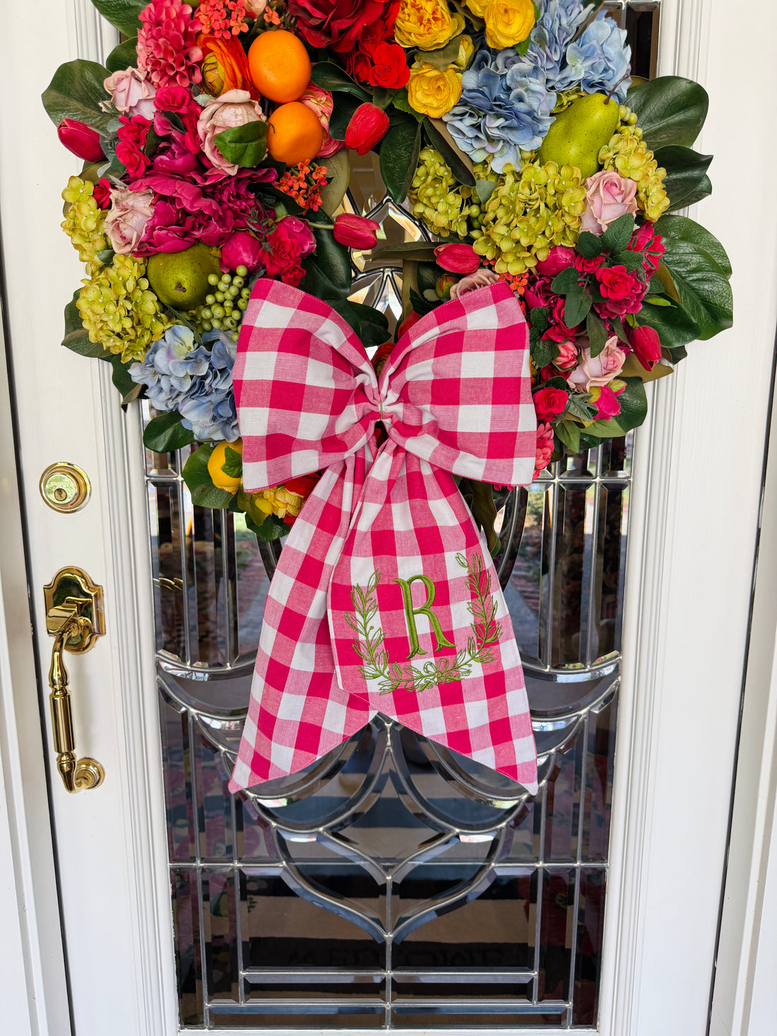 Hot pink buffalo check wreath sash