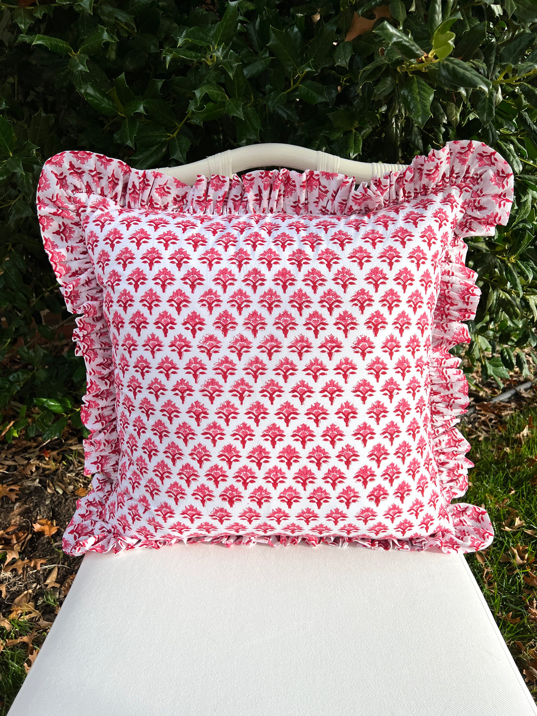 Red and pink block print pillow cover