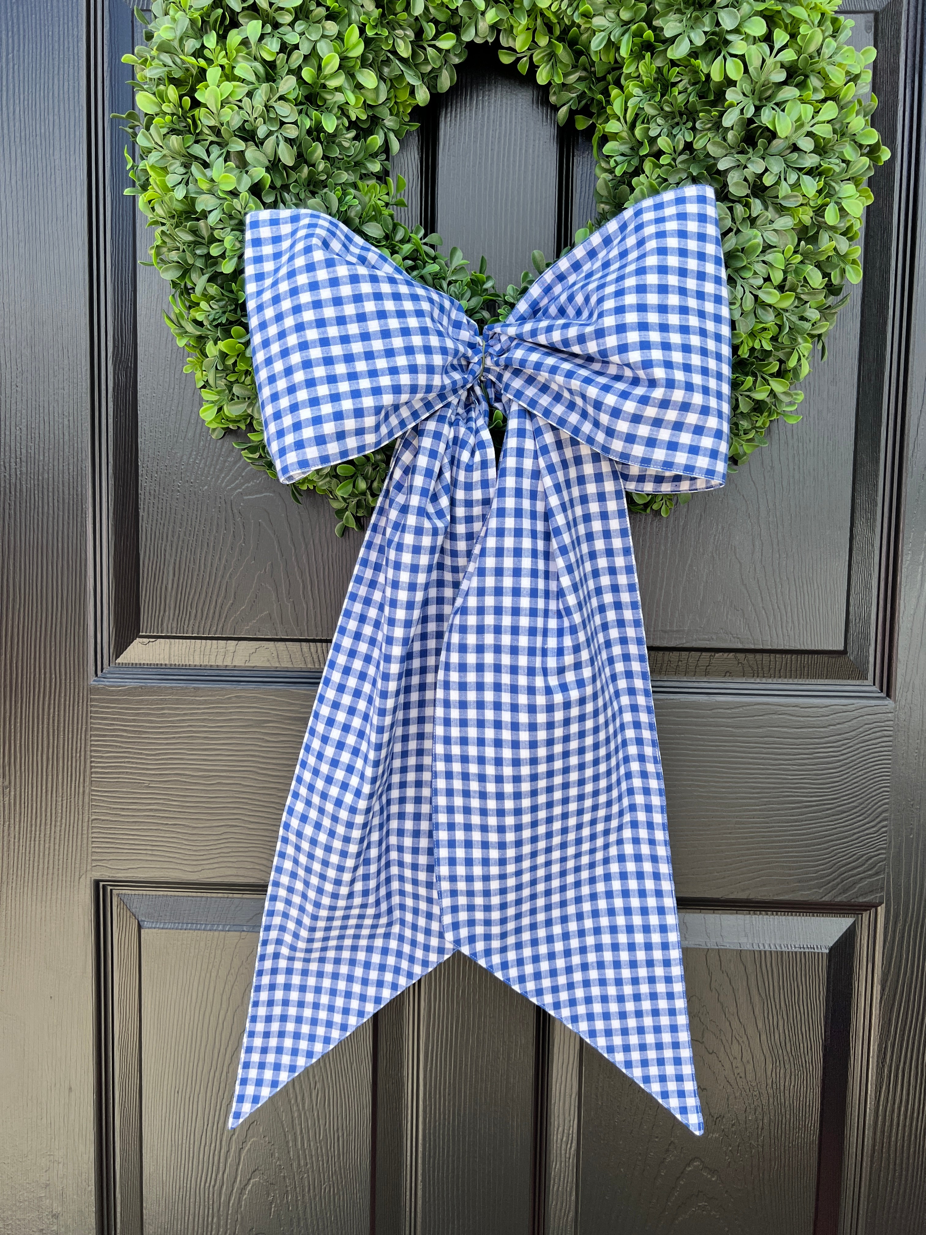 Blue and white gingham wreath bow sash custom monogram available