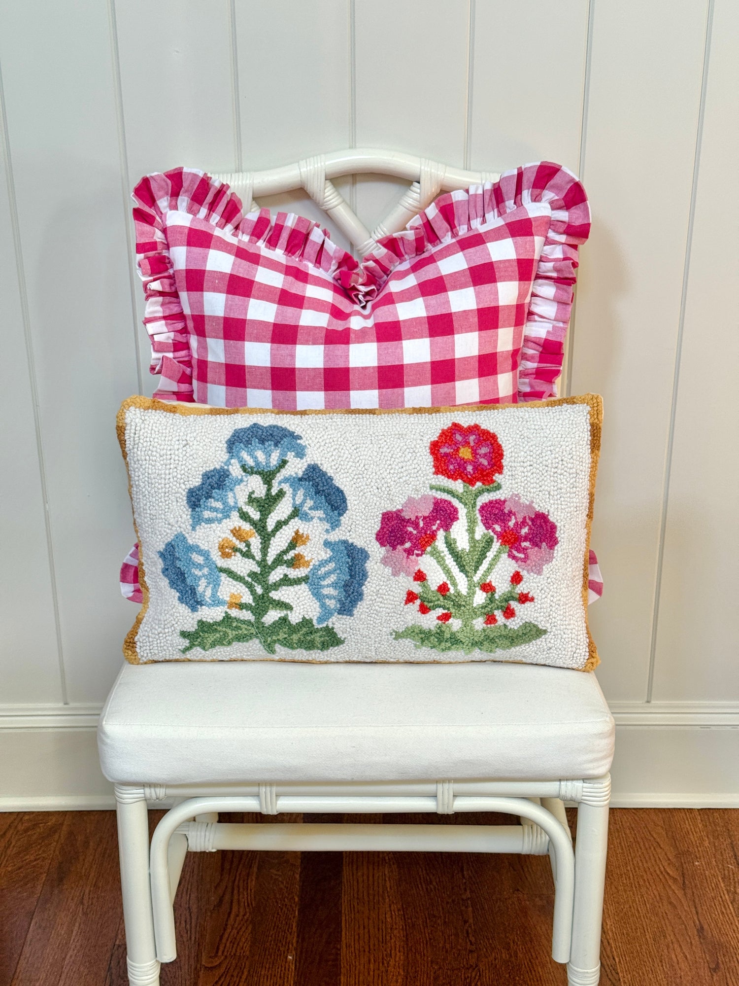 Hot pink buffalo check ruffle pillow cover two sizes