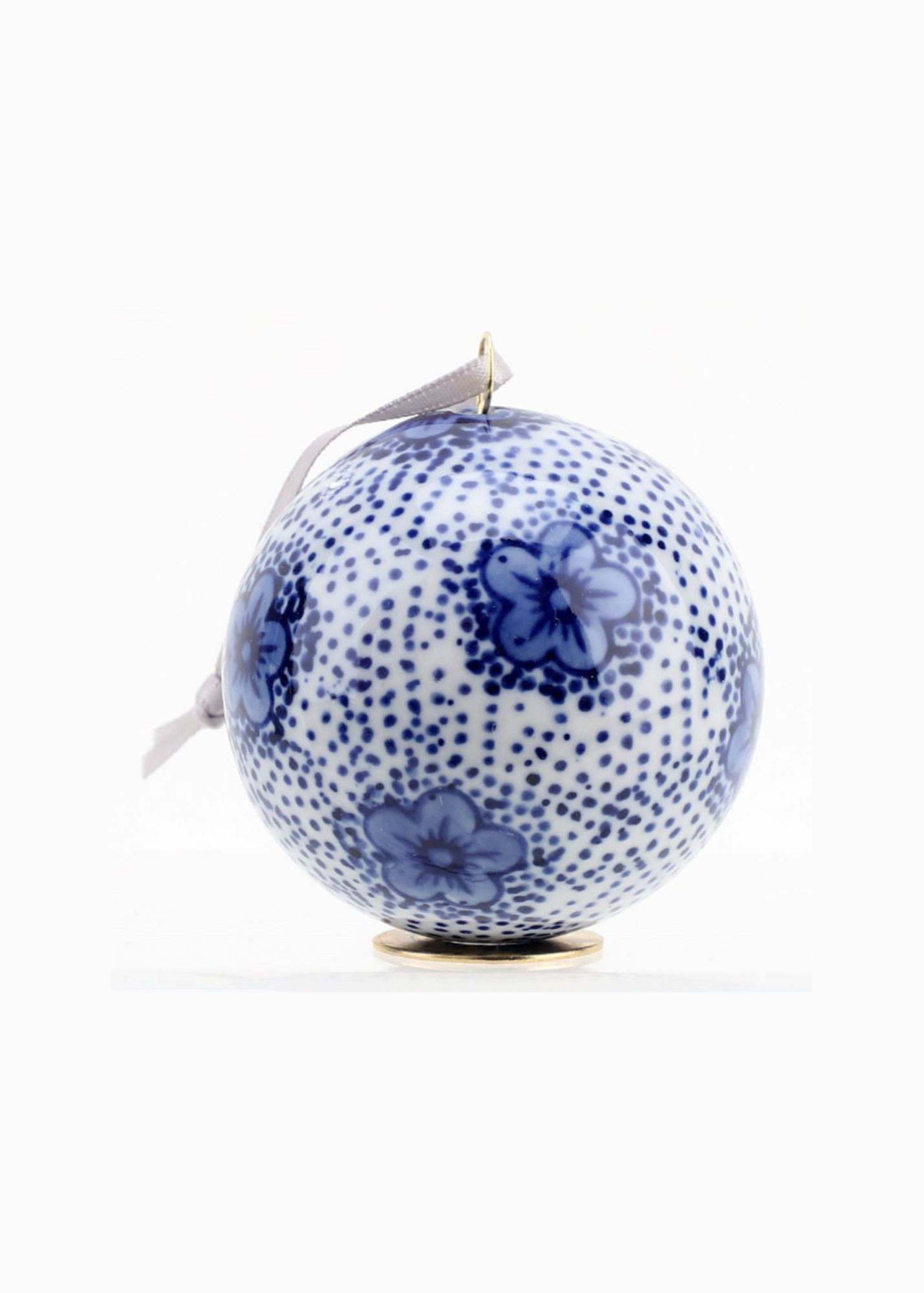 Set of 6 blue and white porcelain ball holiday ornaments