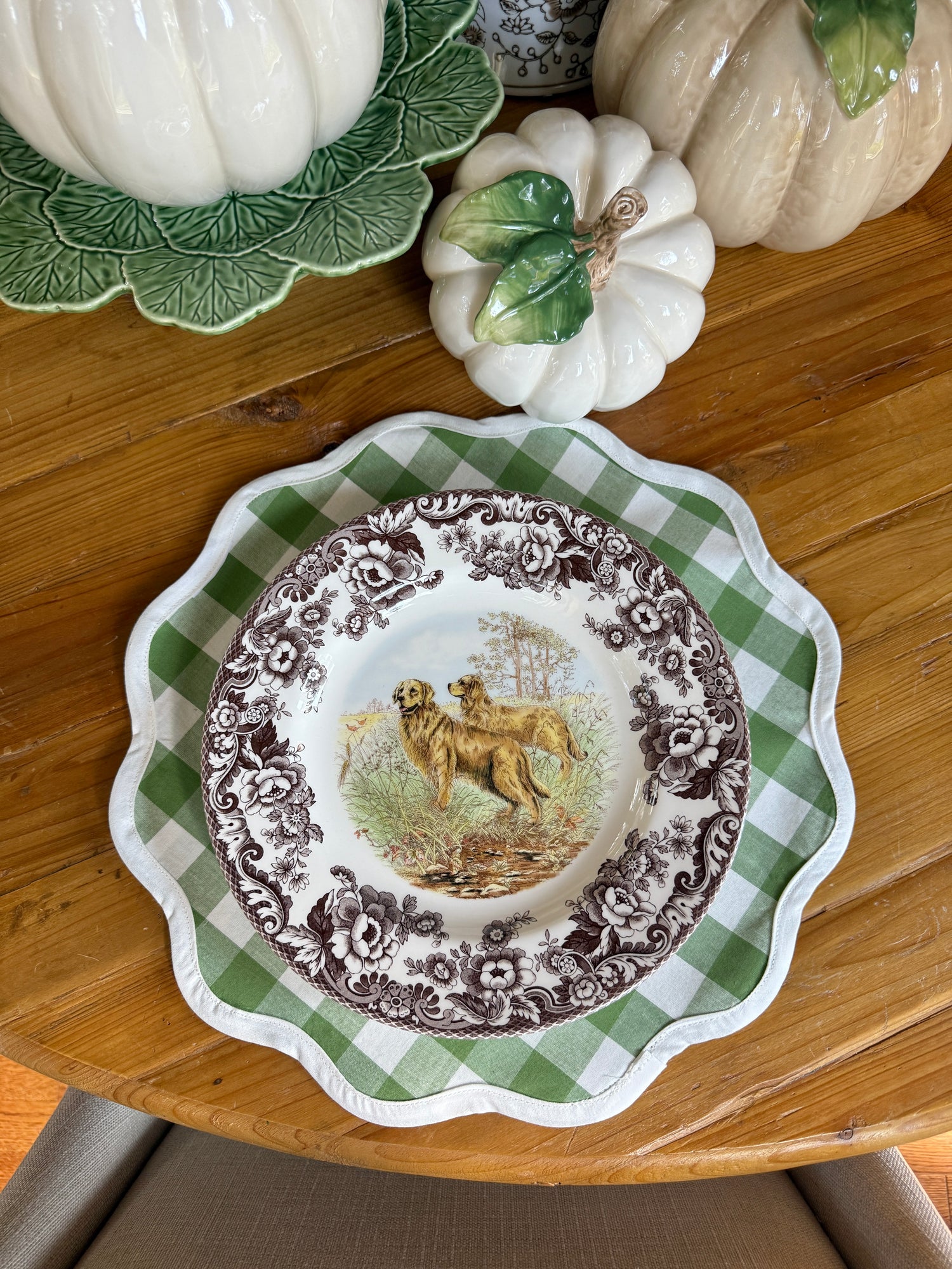 Fern green check scalloped placemat set of 4