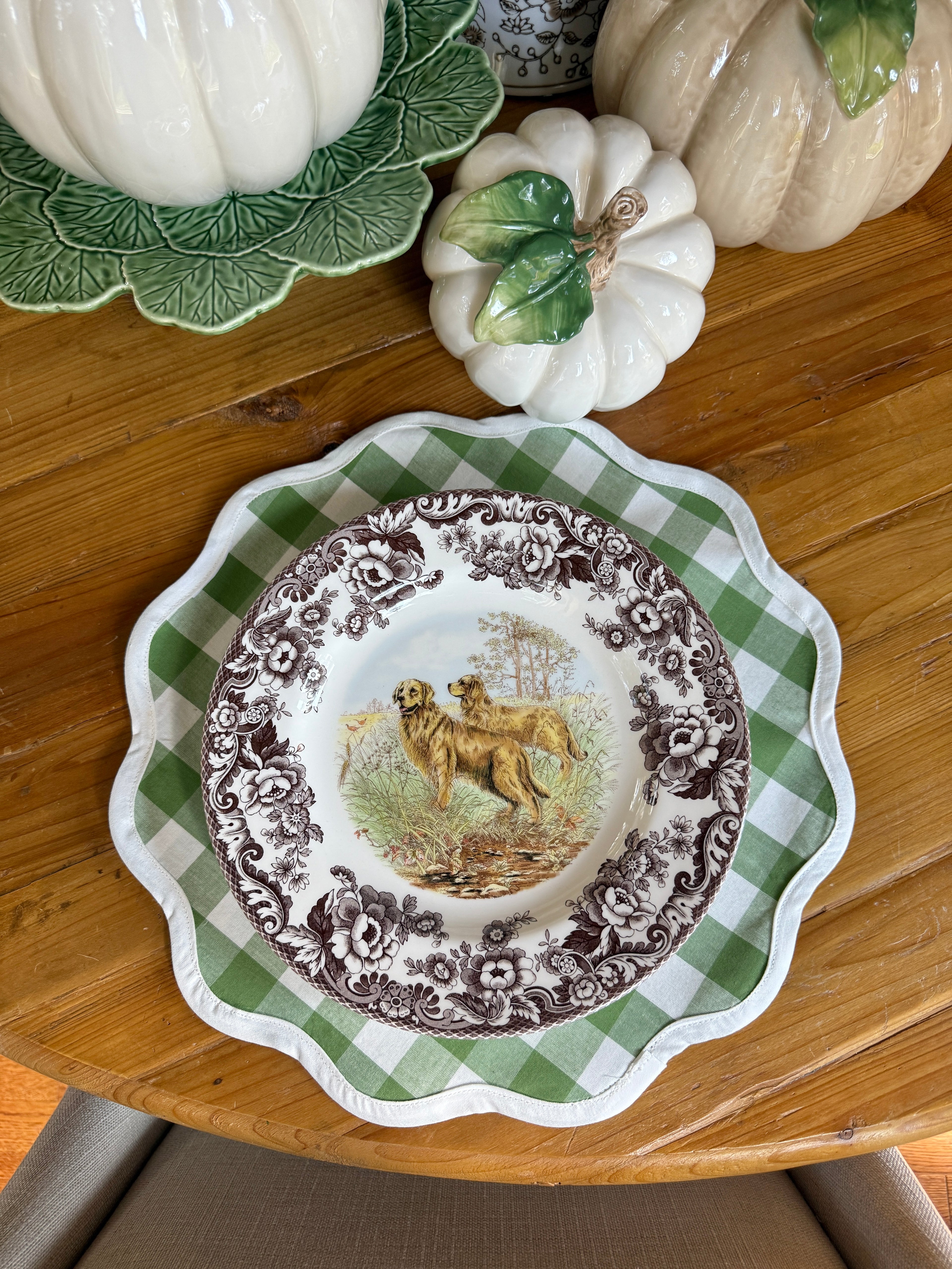 Fern green check scalloped placemat set of 4