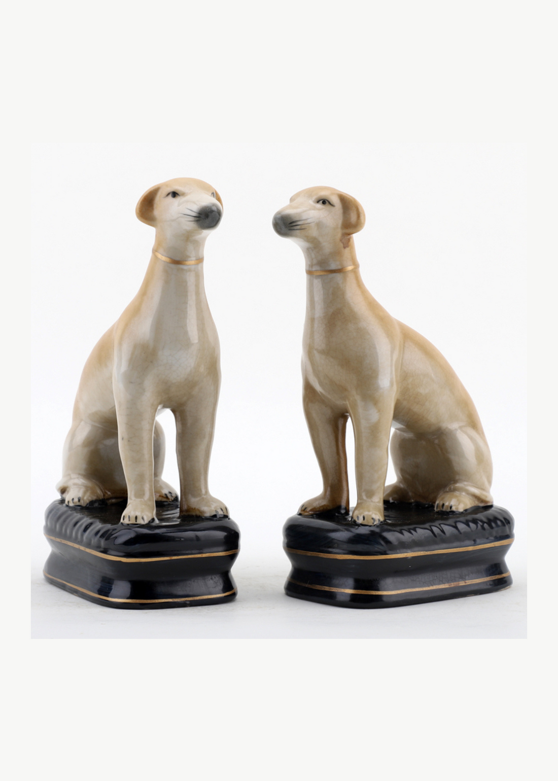 Staffordshire dog pair Whippets on cushions 8.5” tall