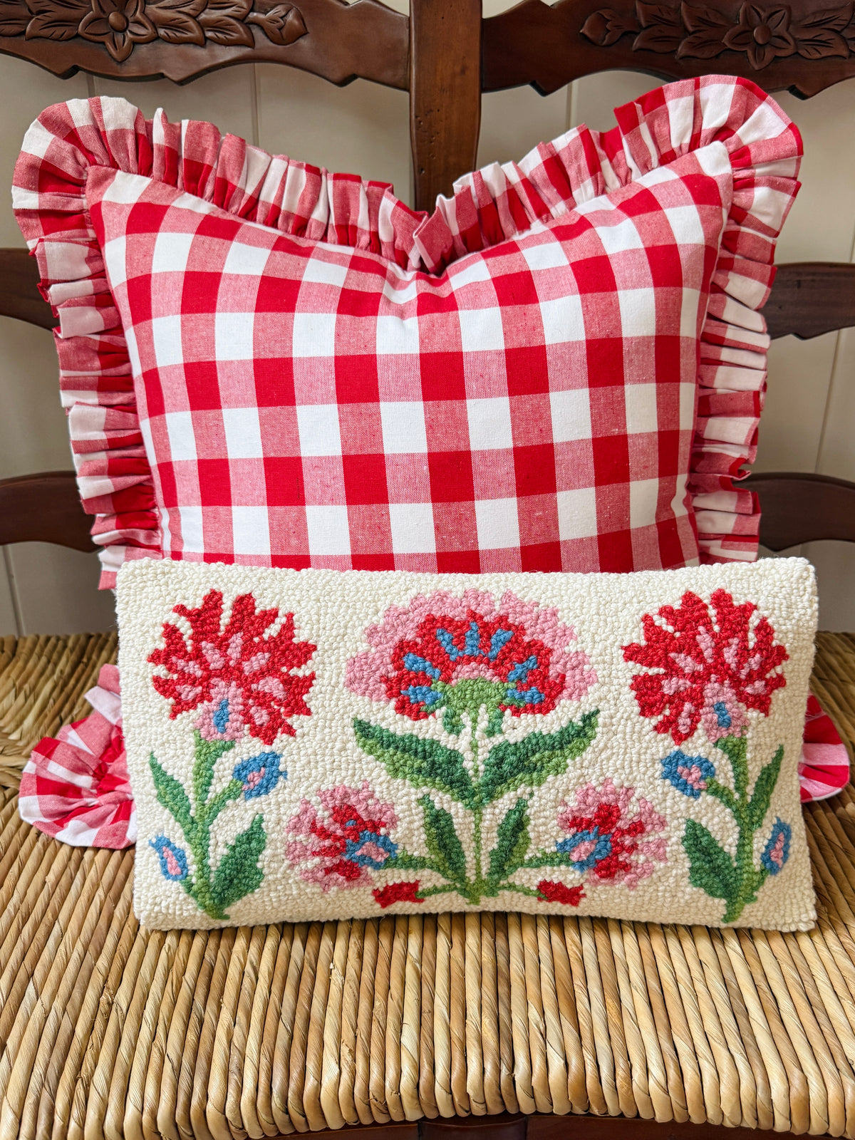 Mughal floral lumbar pillow pink and red