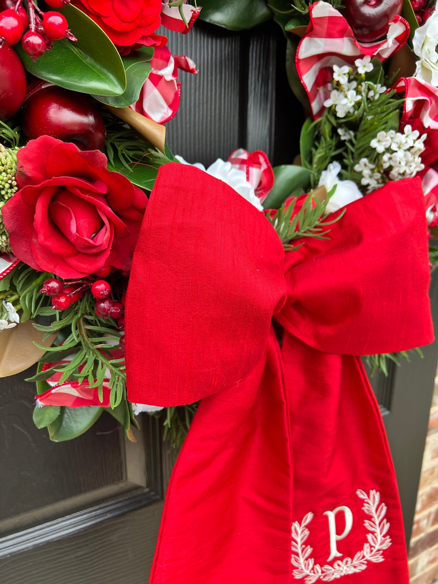 Luxe classic red 100 percent silk wreath sash