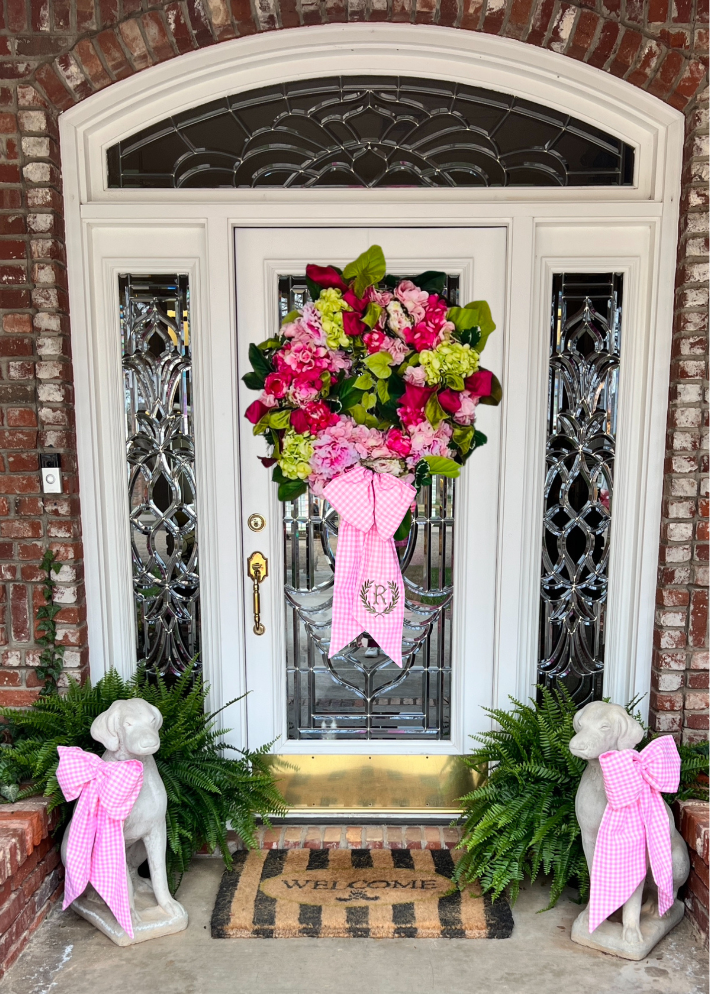 Pink gingham wreath sash