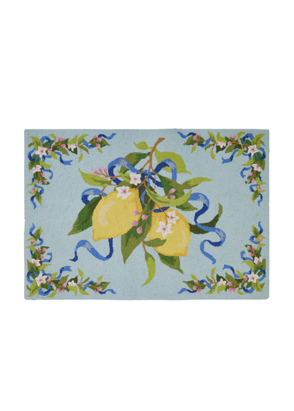 Lemons and ribbons hand hooked rug