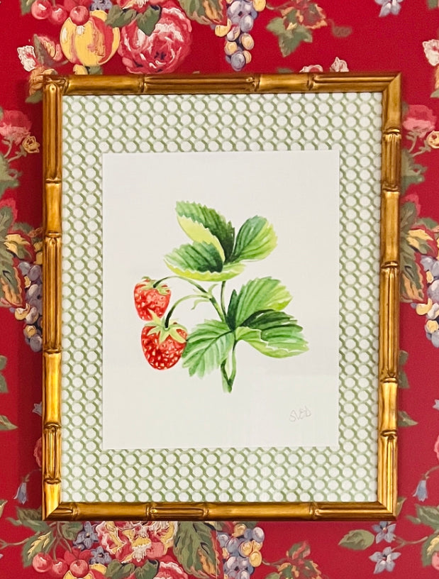 Sarah Drayton fruit art prints with fabric covered mat