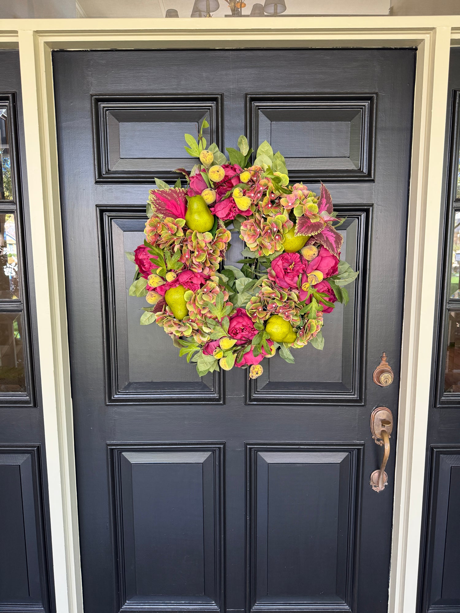 Magenta and pear green hydrangea and coleus floral wreath