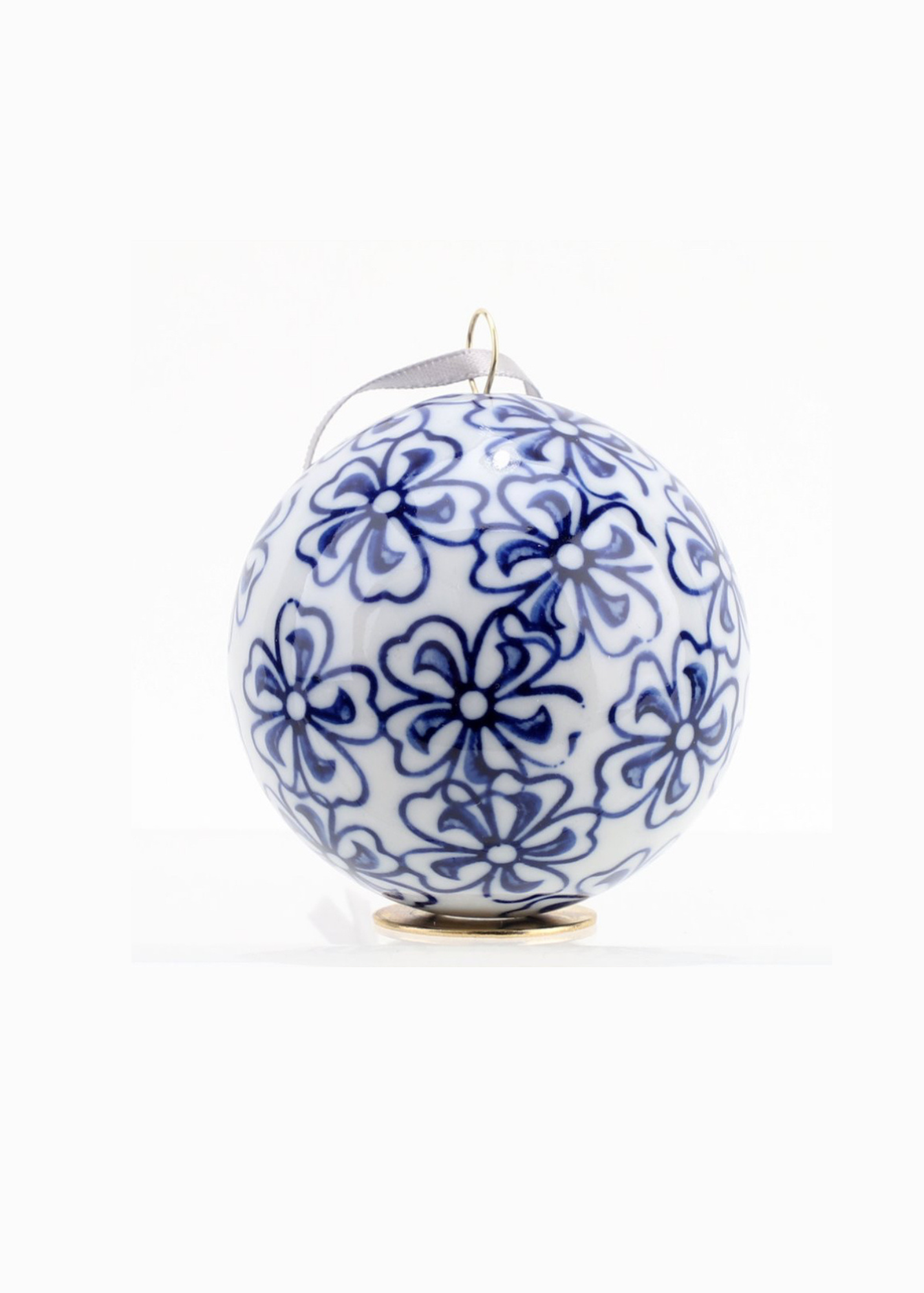 Set of 6 blue and white porcelain ball holiday ornaments