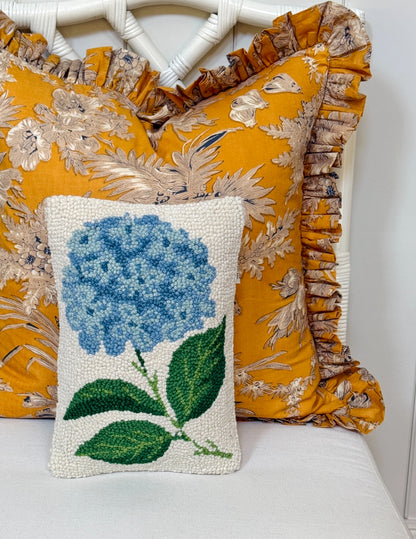 Little hand hooked hydrangea pillow