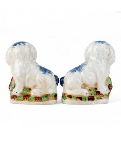 Mini blue porcelain Staffordshire bunny figurine pair