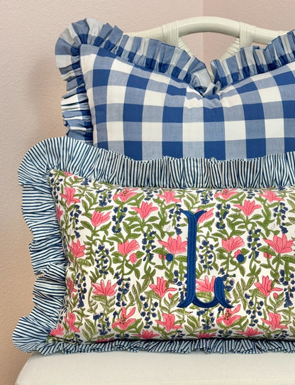 Blue, pink, and green floral pillow cover, two sizes