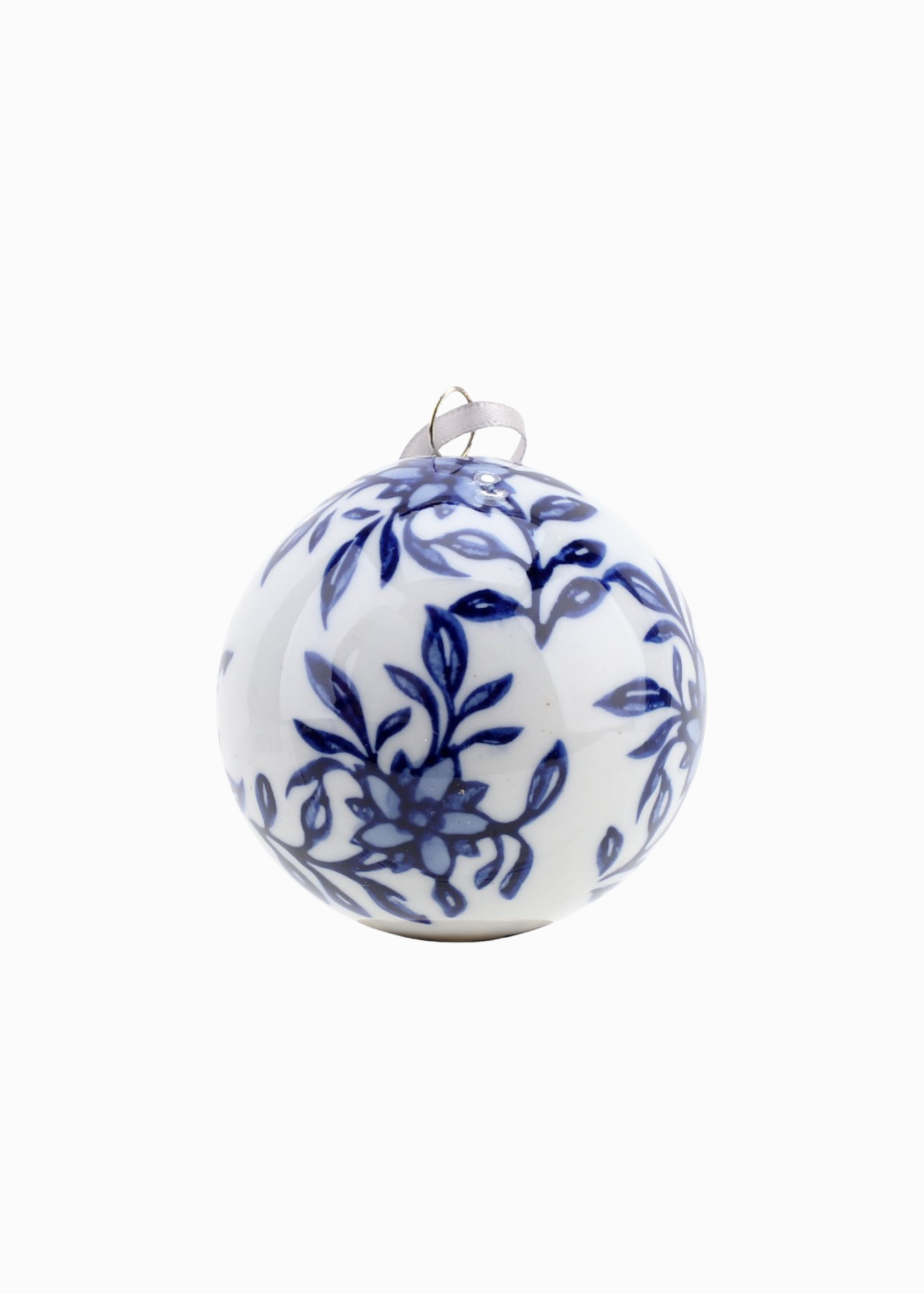 Set of 6 blue and white porcelain ball holiday ornaments