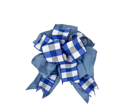 Royal blue check dupioni wired ribbon by the roll