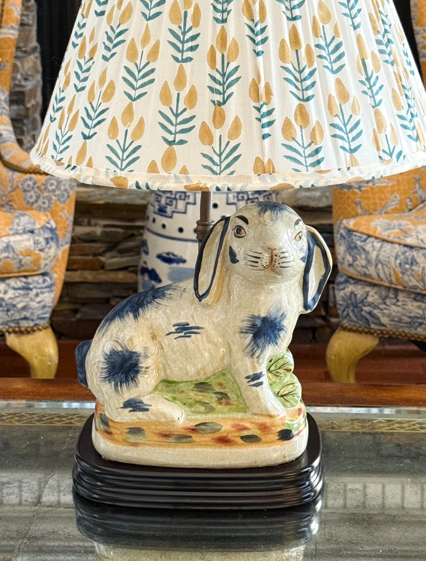 Blue Staffordshire porcelain bunny lamp