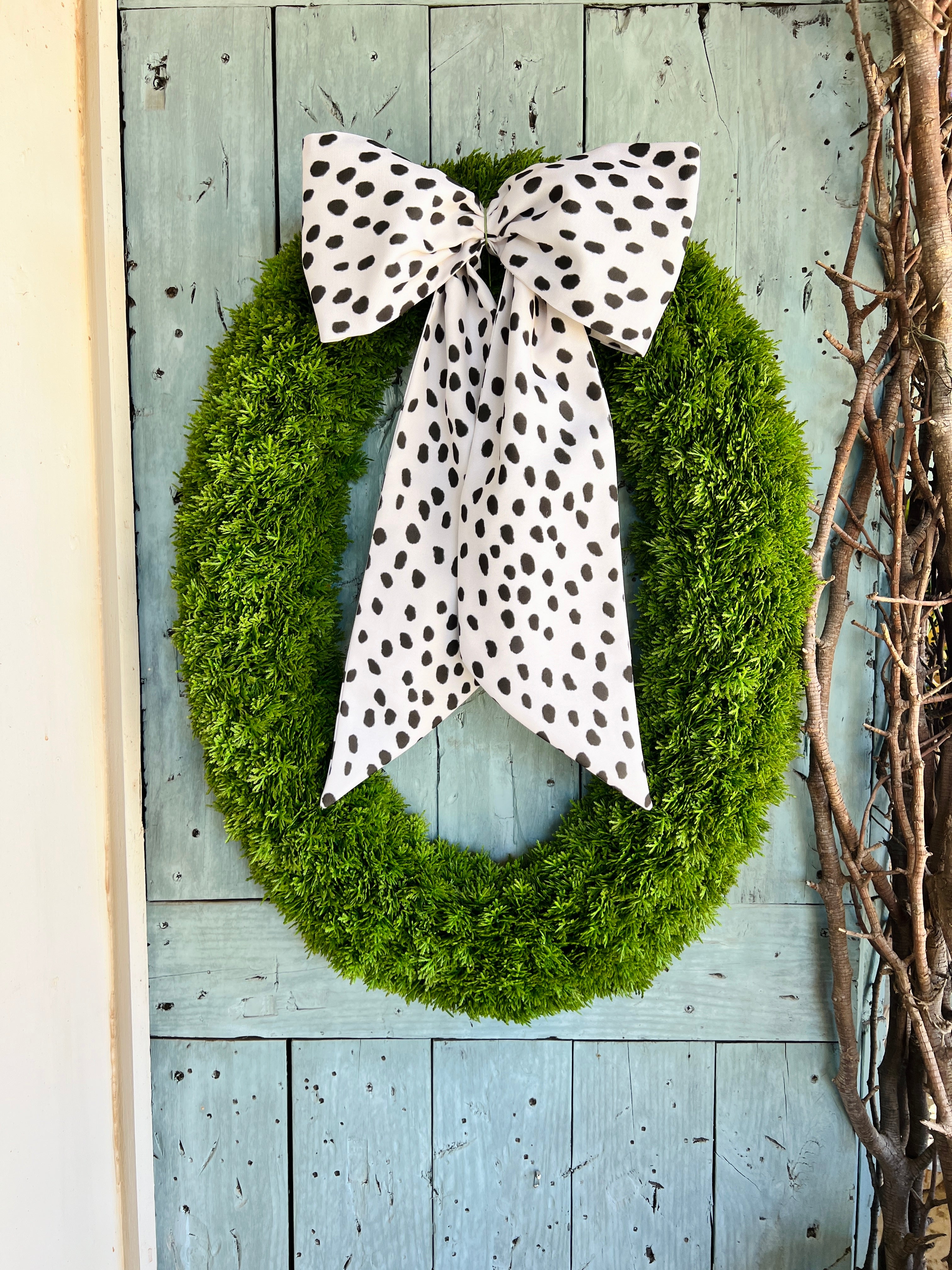 Outdoor wreath sash cream and black spot, monogram available