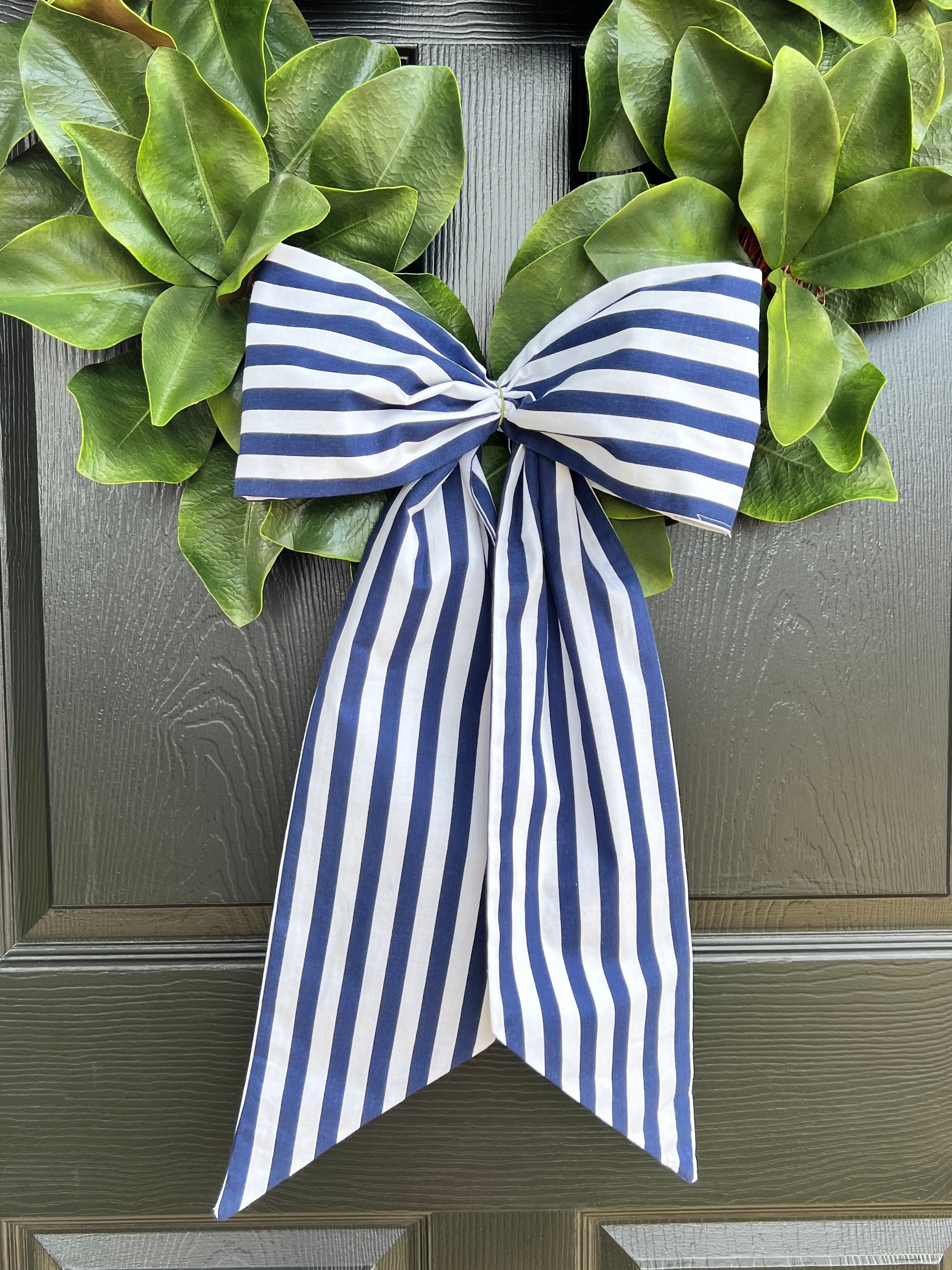 Navy and white stripe signature wreath sash monogram available