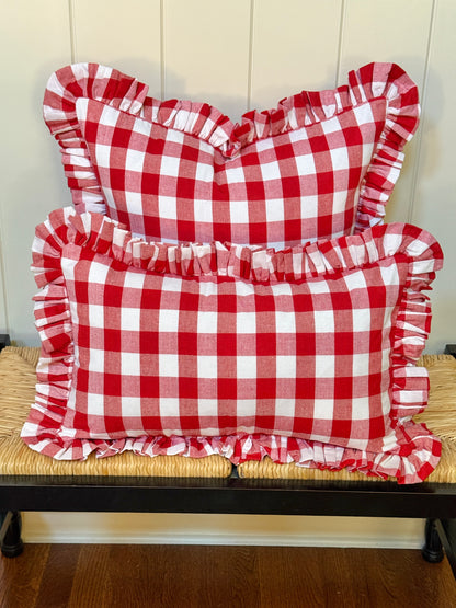 Red buffalo check ruffle pillow cover two sizes