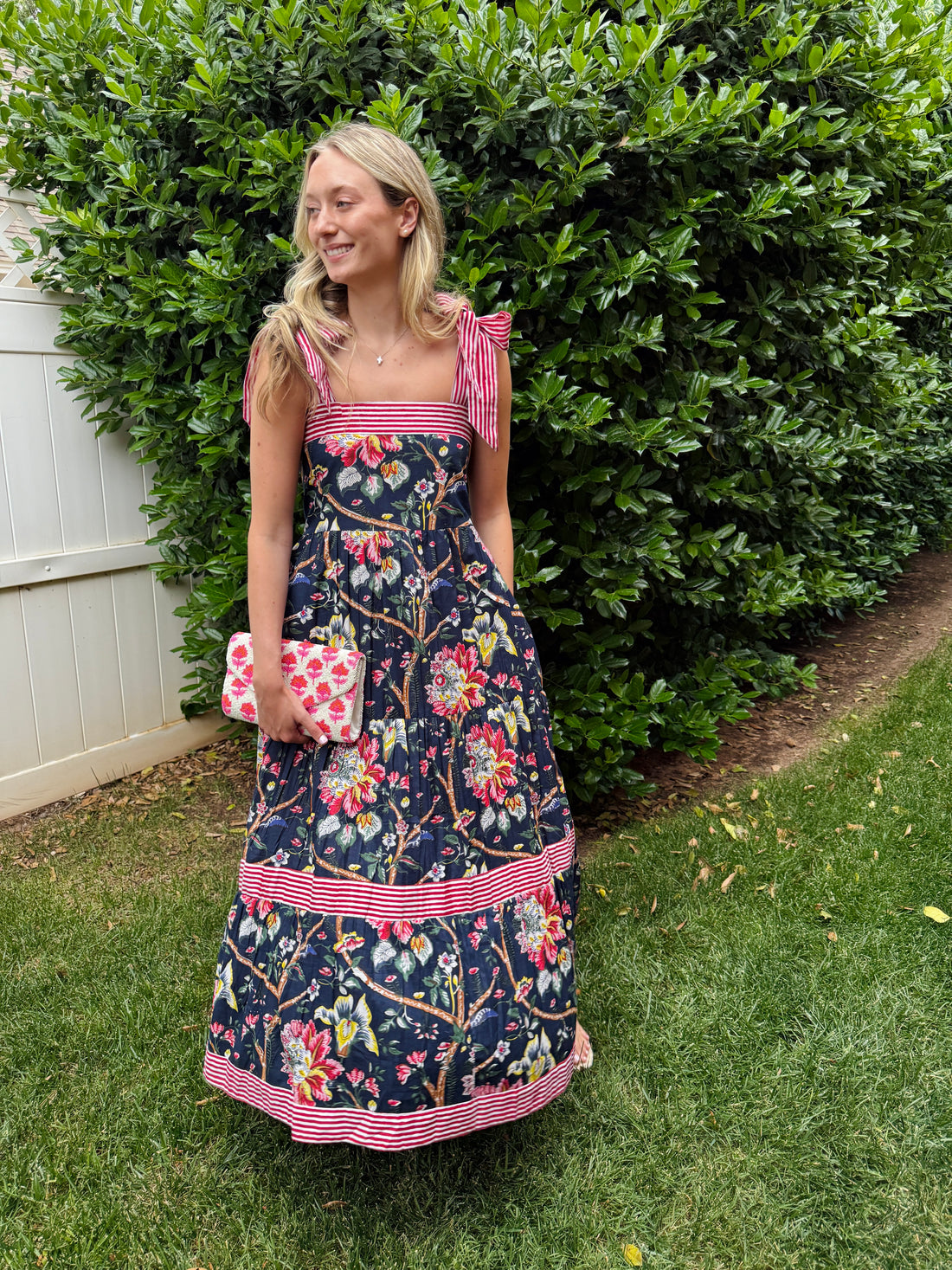 Maisie Maxi Dress in Navy English Floral block print
