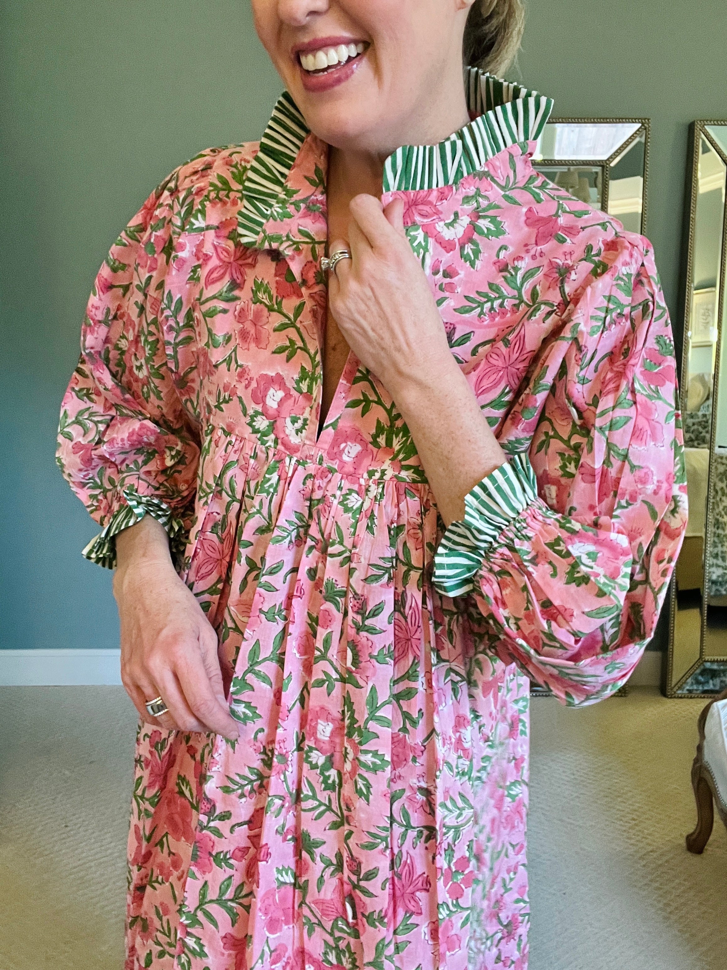 Lillie caftan maxi dress pink and green *PREORDER! shipping in 1-2 weeks*