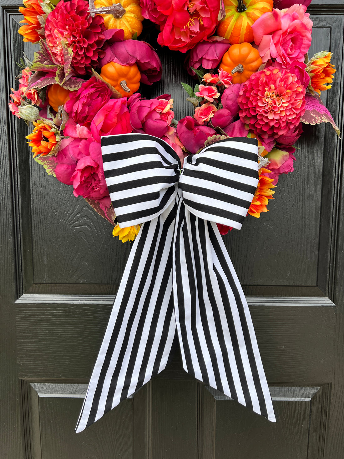 Black and white stripe signature wreath sash monogram available