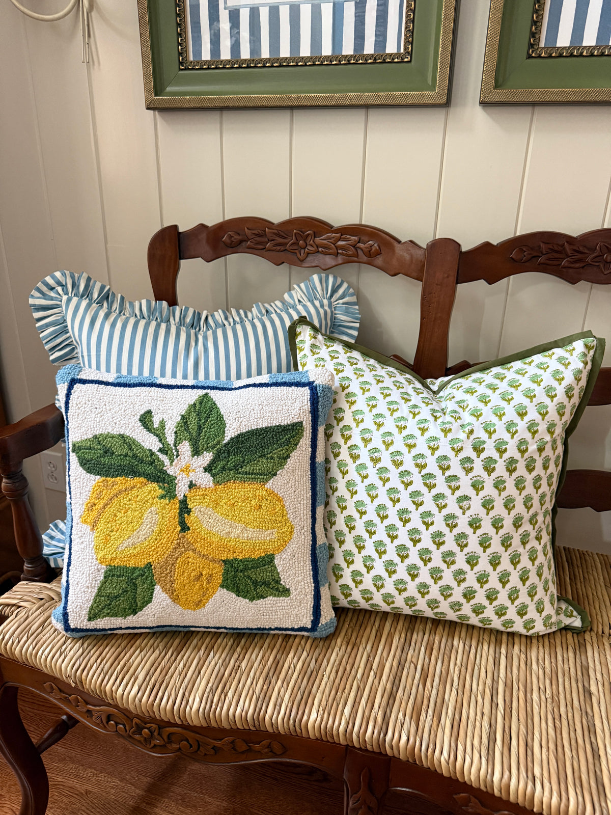 Hand hooked lemon bunch pillow