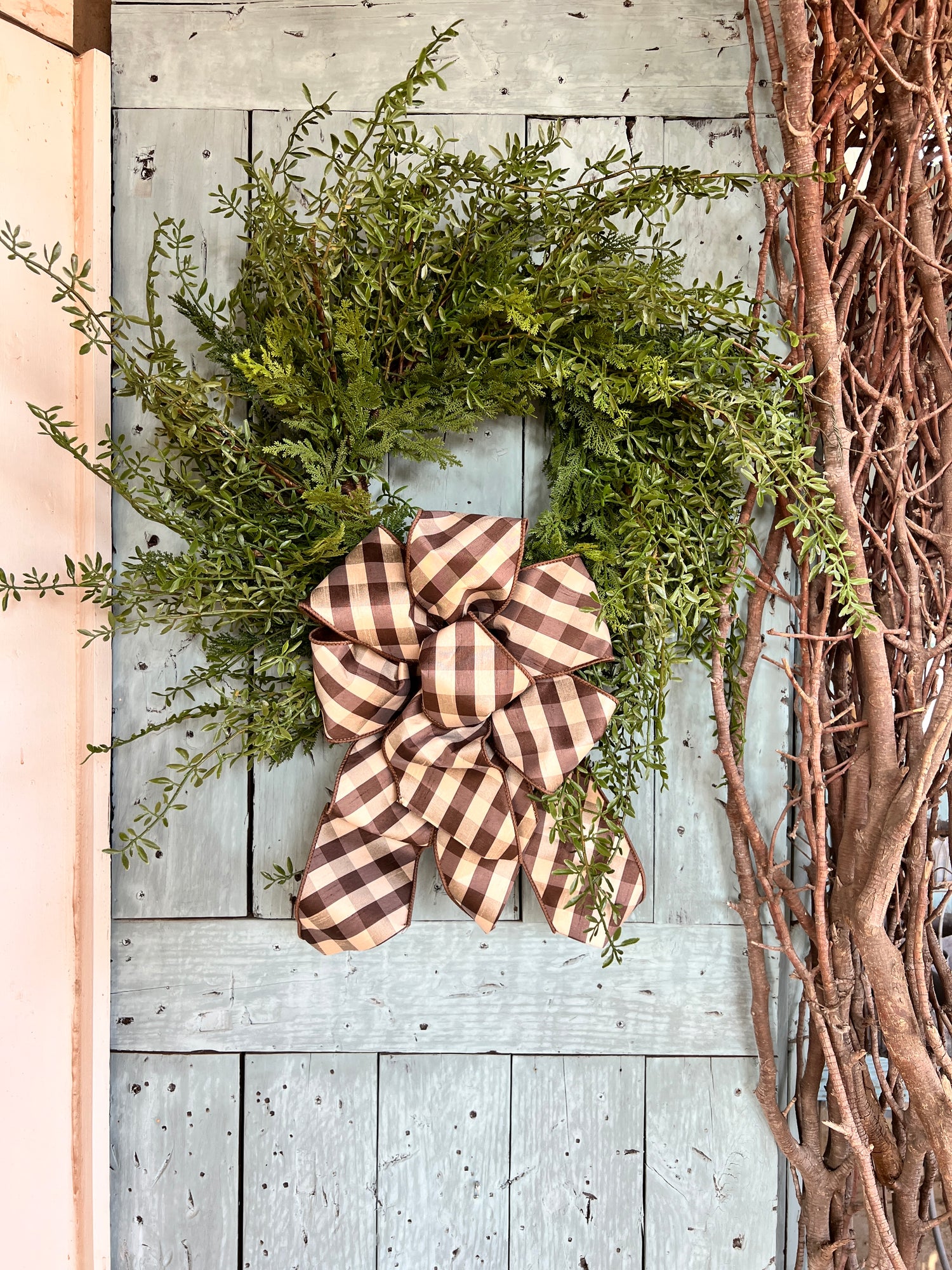 Brown and cream check dupioni ribbon bow