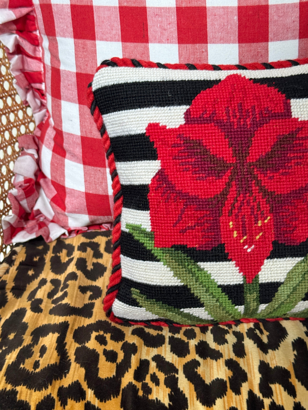 Amaryllis stripes needlepoint accent pillow