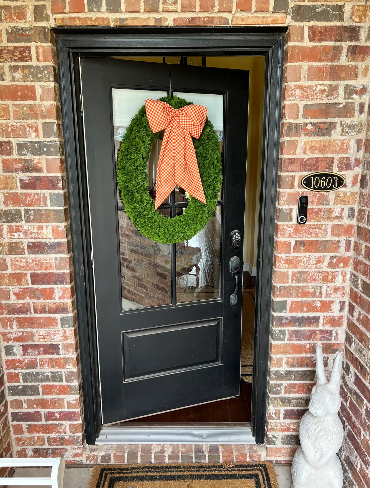 Orange and white gingham bias check Fall wreath sash,  embroidered monogram available