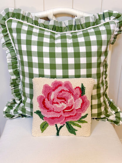 Little pink peony hand hooked pillow
