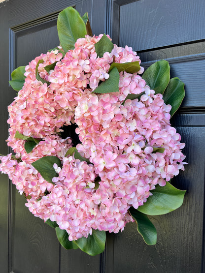 Pink hydrangea wreath