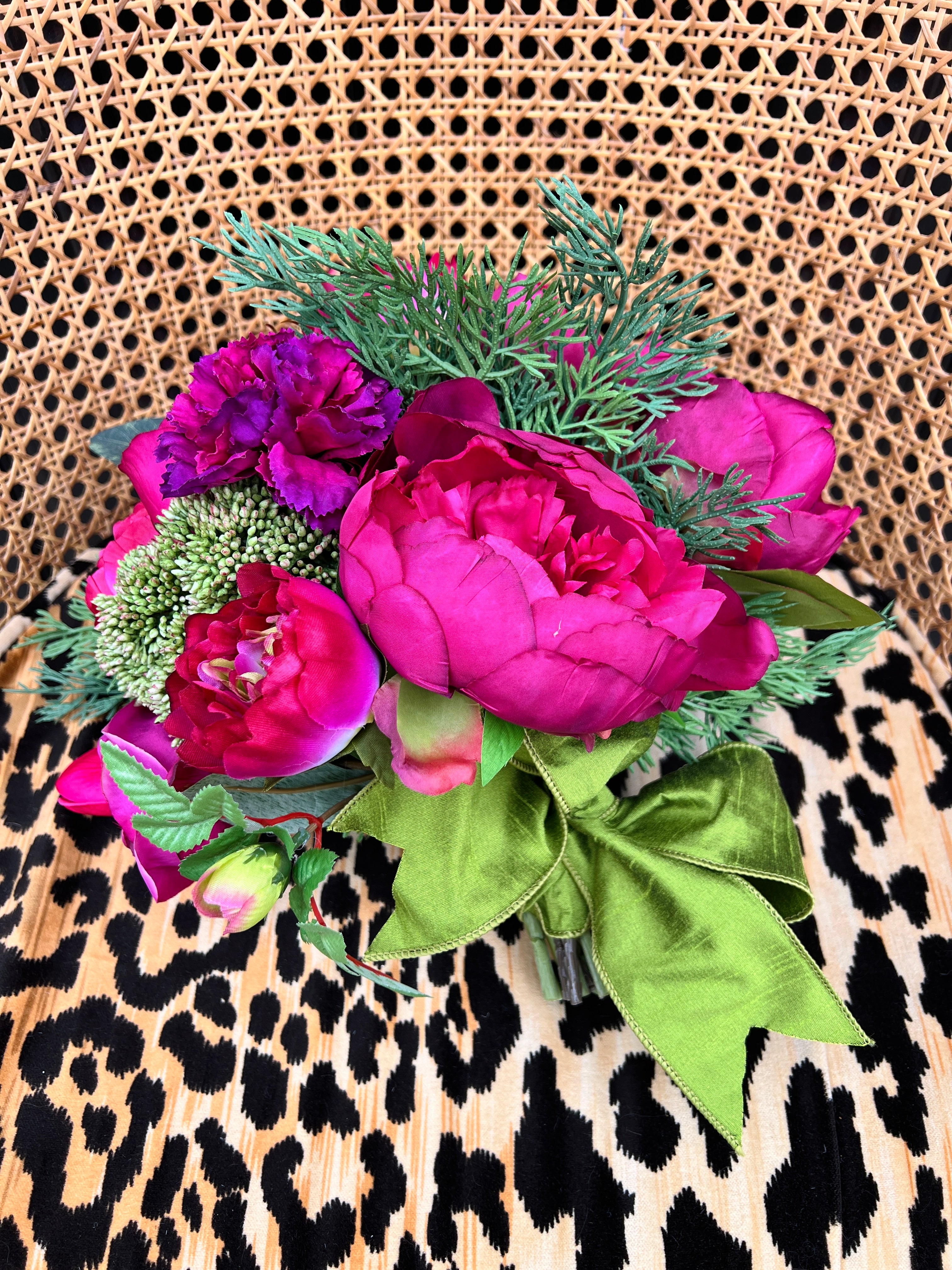 Fuchsia and magenta winter faux floral drop-in bouquet (jar not included)