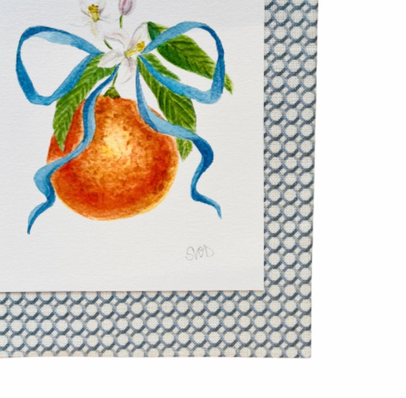Sarah Drayton fruit art prints with fabric covered mat