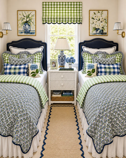 Blue buffalo check ruffle pillow cover