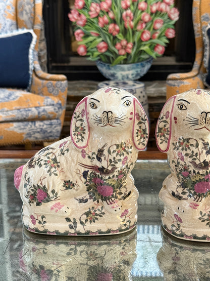 Rose medallion porcelain Staffordshire bunny pair