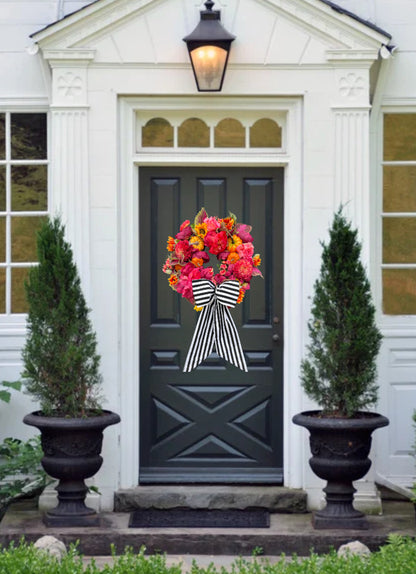 Pink and orange pumpkin Fall floral wreath