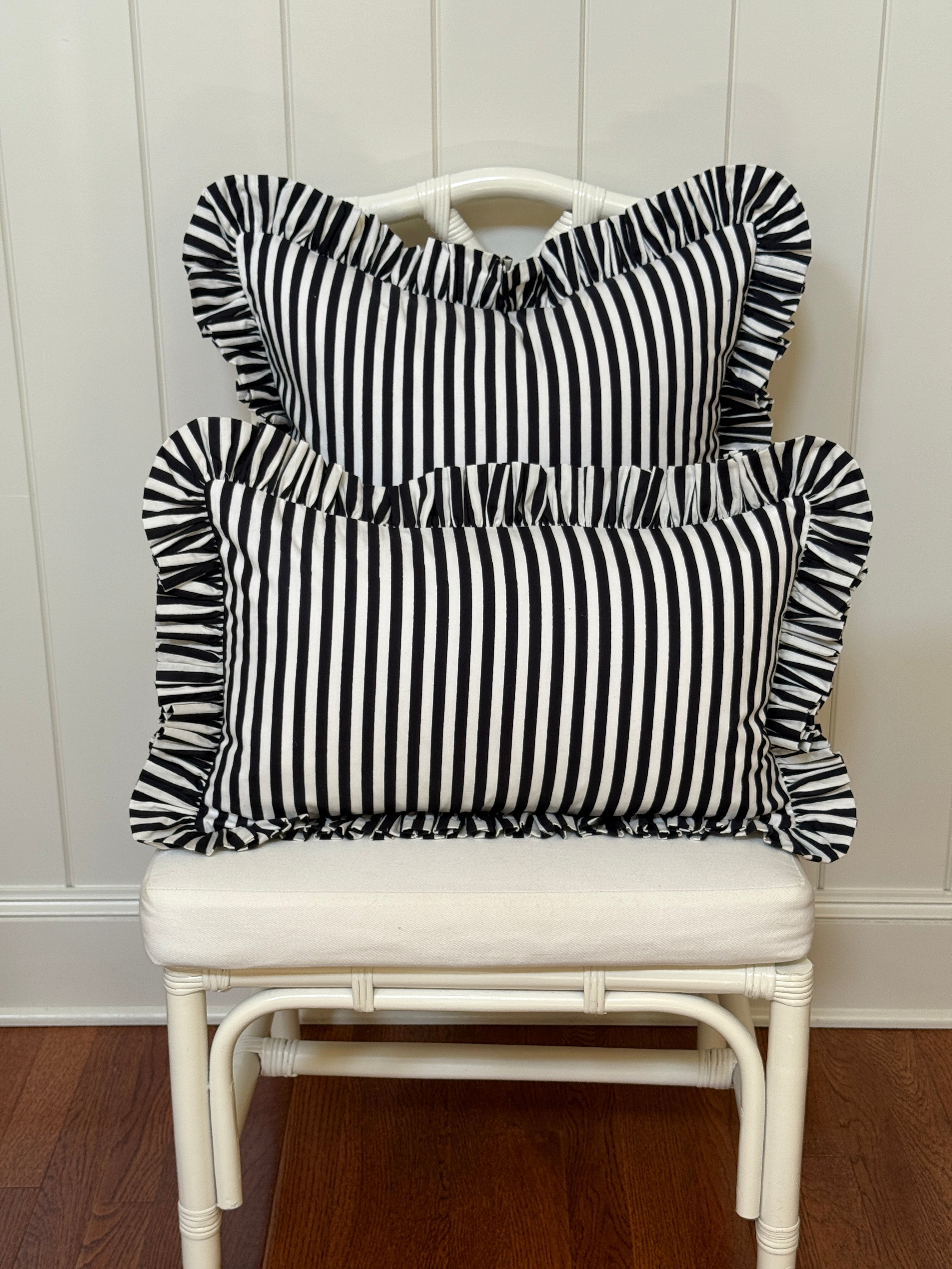 Black and white striped ruffle pillow cover, two sizes