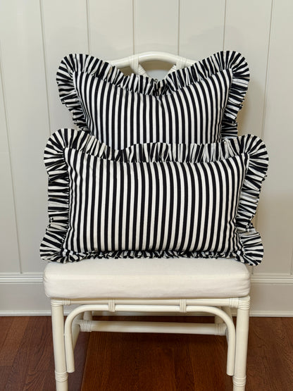 Black and white striped ruffle pillow cover, two sizes
