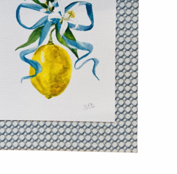 Sarah Drayton fruit art prints with fabric covered mat