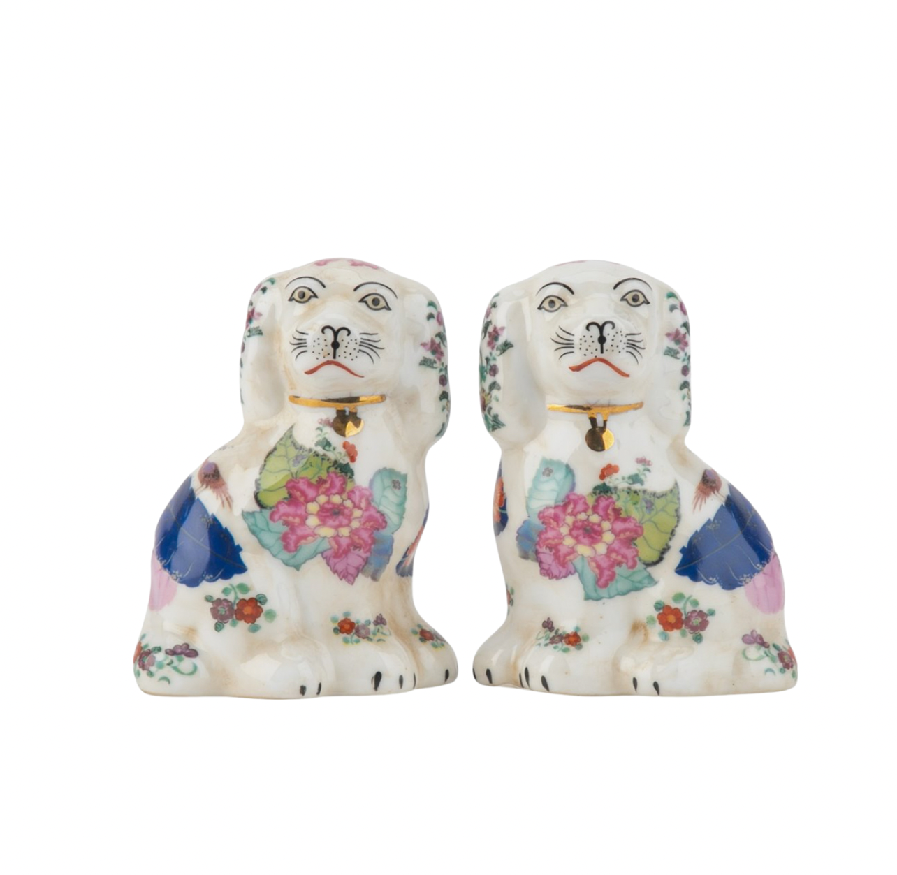 Petite Tobacco Leaf floral Staffordshire dog figurine pair