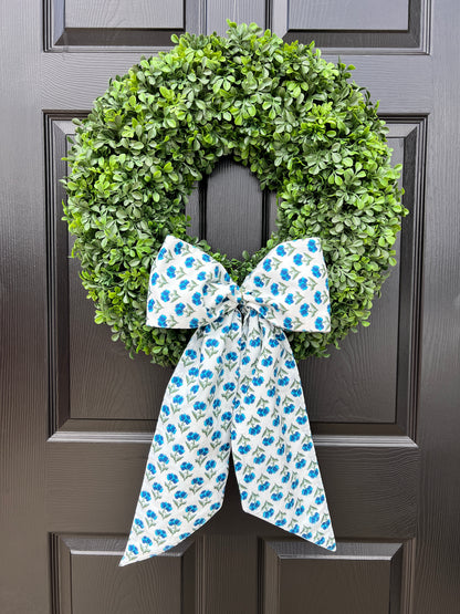 Green and blue floral block print wreath sash, custom monogram available