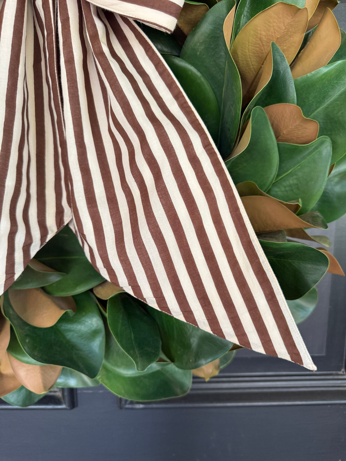 Brown and cream Fall stripe signature wreath sash monogram available