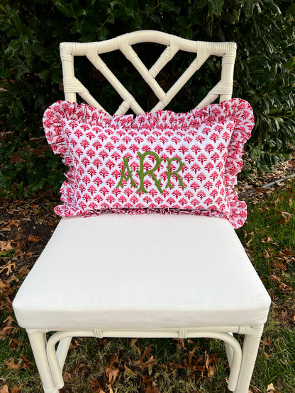 Red and pink block print pillow cover